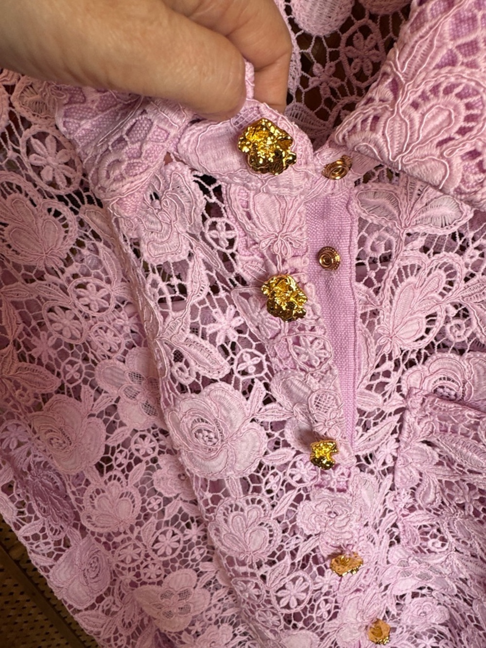English Factory Pink Lace Crochet Button-Front Top - Picture 7 of 10